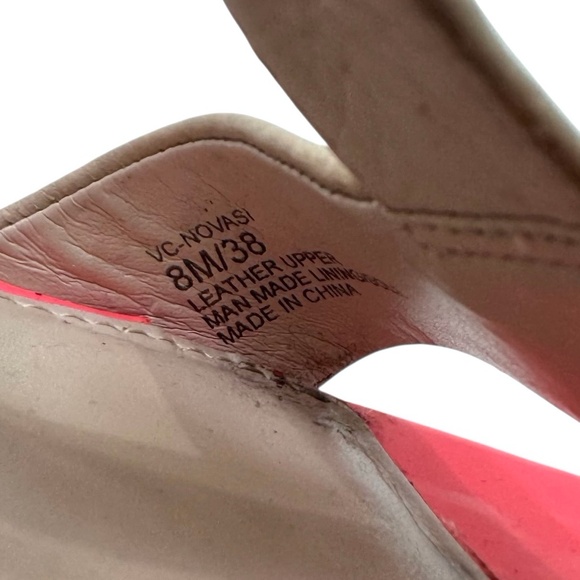 VINCE CAMUTO BEIGE & HOT PINK NOVASI BLOCK HEEL T STRAP SANDAL - Picture 13 of 16